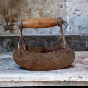 Vintage Primitive Wood Handle Metal Double Blade Chopper Hand Tool